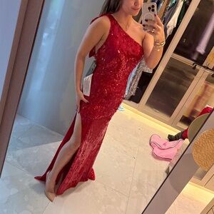Mac Duggal Red Sequin One-Shoulder Dress
